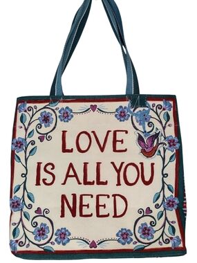 Brighton LOVE IS ALL YOU NEED Bella Tile Embroidered Canvas Tote Bag